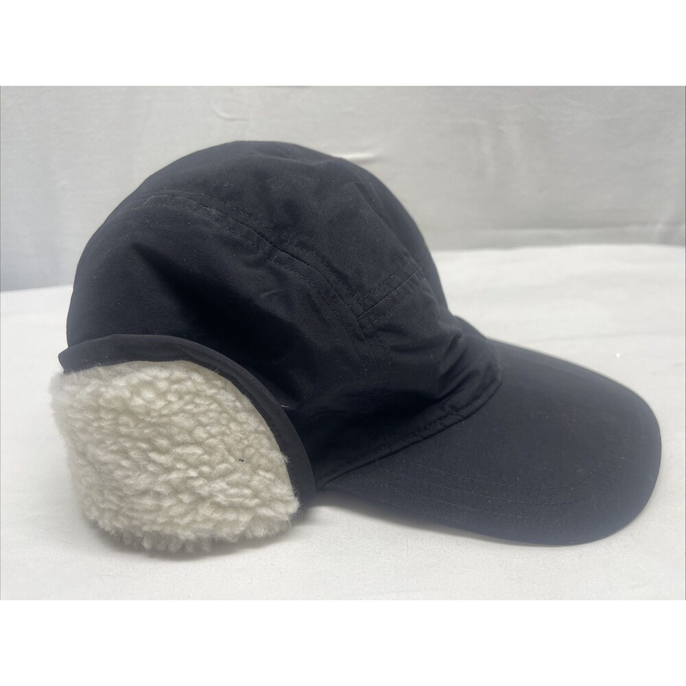 Lands' End Squall Sherpa Fleece Lined Hat S-Med Black Trapper Nylon Waterproof